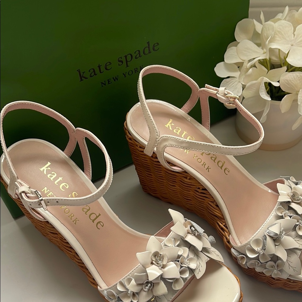 Kate Spade Fiori White Floral Platform Wedge Espadrille Sandals - Picture 9 of 12